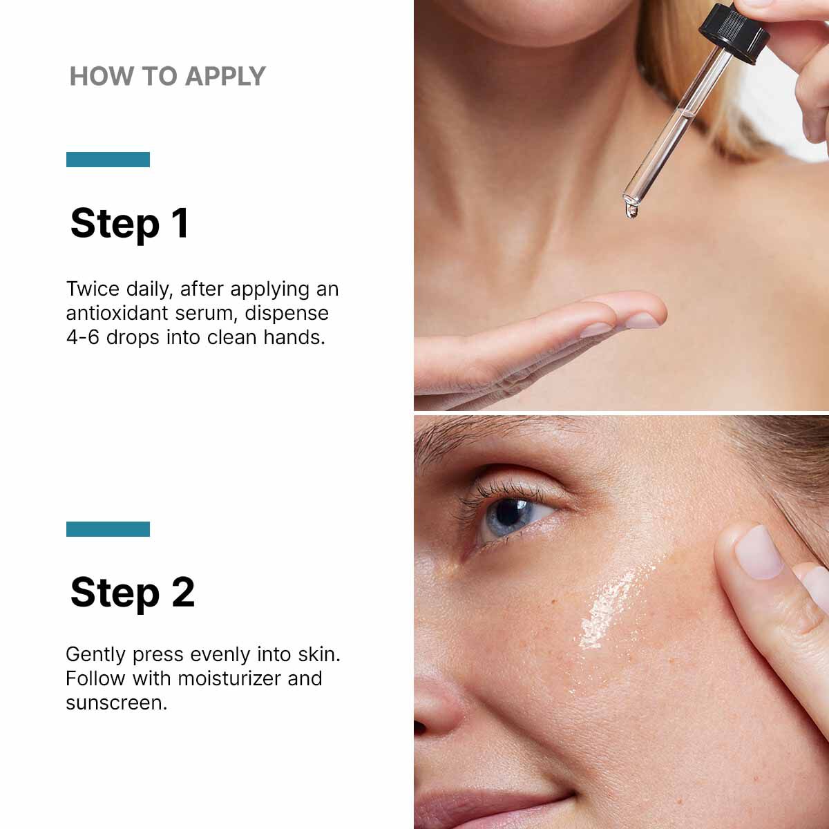 Steps to apply SkinCeuticals P-TIOX anti-wrinkle peptide serum