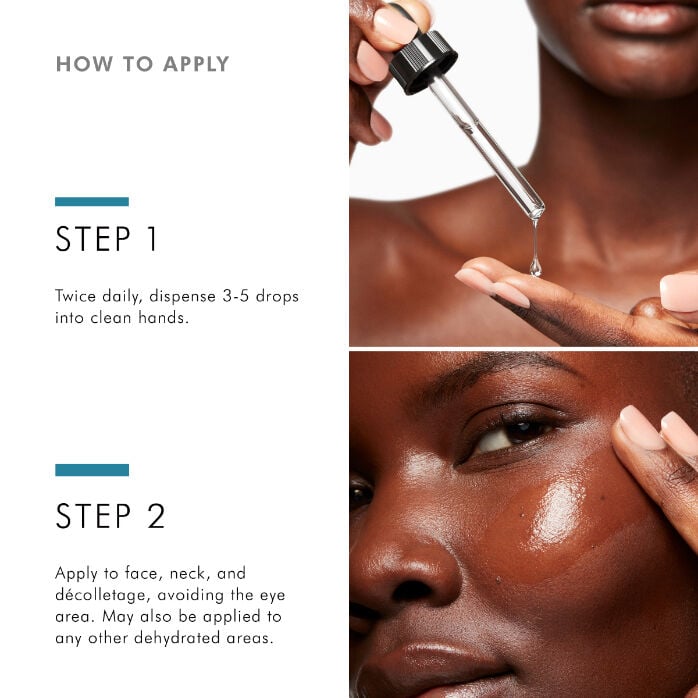 How to apply SkinCeuticals Hydrating B5 Gel Serum twice daily, use 3-5 drops into clean hands and apply to dehydrated areas	